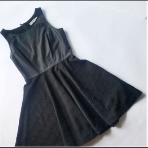 Anthropologie faux leather fit and flare dress